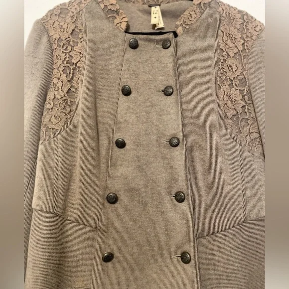 Free People - Victorian Lace Military Knit Cropped Jacket - Size 12 - Picture 3 of 8